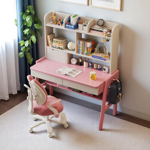 Solid Wood Adjustable Height Kids Desk with Storage - Mr Nanyang