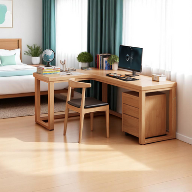 L-Shaped Eco-Friendly Solid Wood Study & Home Office Table - Mr Nanyang