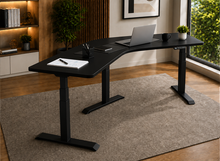 Load image into Gallery viewer, TriFlex Single 120-degree standing desk in black laminate with white legs