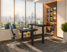 Load image into Gallery viewer, ProStation office workstation with black desktops and black frames