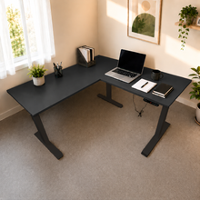 Load image into Gallery viewer, ErgoFlex L-shaped standing desk in Black laminate with matching black legs