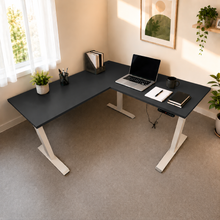 Load image into Gallery viewer, ErgoFlex L-shaped standing desk in Black laminate with white legs