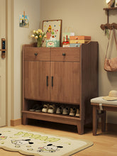 Load image into Gallery viewer, Shoe cabinet with drawers Singapore in black walnut with two doors and open base shelf