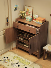 Load image into Gallery viewer, Shoe cabinet with drawers Singapore in black walnut, drawers and doors open showing internal shelves