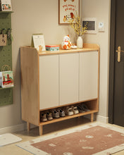 Load image into Gallery viewer, Natural white two-tone wooden shoe cabinet, three-door 100cm model