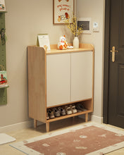 Load image into Gallery viewer, Natural white two-tone wooden shoe cabinet, two-door model, beside the front door
