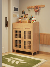 Load image into Gallery viewer, Ventilated shoe cabinet Singapore in natural wood, 80cm two-door model with two drawers