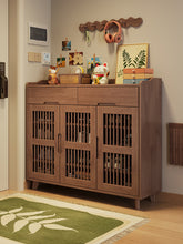 Load image into Gallery viewer, Black walnut ventilated shoe cabinet with slatted doors, 120cm three-door model with drawers