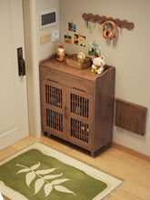 Load image into Gallery viewer, Ventilated shoe cabinet Singapore in black walnut, 80cm model with two drawers and slatted doors