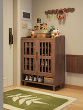 Load image into Gallery viewer, Black walnut ventilated shoe cabinet, 80cm two-door model with shoes on the open base shelf
