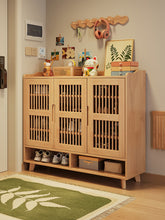 Load image into Gallery viewer, Natural wood ventilated shoe cabinet, 120cm three-door model with open base shelf
