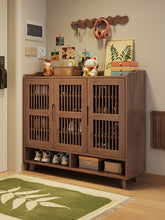 Load image into Gallery viewer, Ventilated shoe cabinet in black walnut, 120cm three-door model with open base shelf
