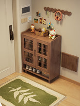 Load image into Gallery viewer, Black walnut ventilated shoe cabinet, 80cm model with open base shelf, angled view