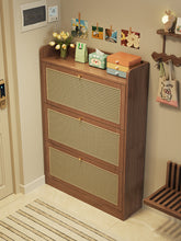 Load image into Gallery viewer, Narrow shoe cabinet Singapore in black walnut, 83cm wide and only 24cm deep