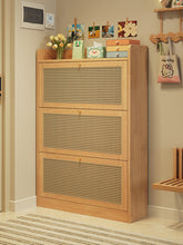 Load image into Gallery viewer, Natural wood narrow shoe cabinet, 83cm wide with three tipping compartments