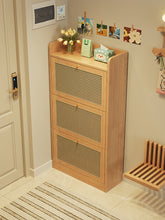 Load image into Gallery viewer, Narrow shoe cabinet in natural wood, 63cm model against a hallway wall