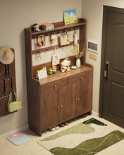 Load image into Gallery viewer, Black walnut tall shoe cabinet, 180cm hallstand with drawers, hooks and top display shelf