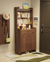 Load image into Gallery viewer, Black walnut tall shoe cabinet, 80cm hallstand with shoes on the open base shelf