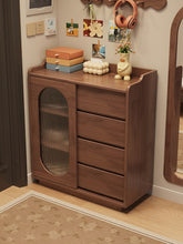 Load image into Gallery viewer, Shoe cabinet with sliding door in black walnut, fluted glass panel and four drawers