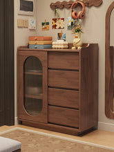 Load image into Gallery viewer, Sliding-door shoe cabinet in black walnut, 82cm console with arched fluted glass door