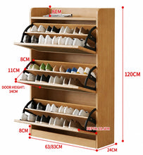 Load image into Gallery viewer, Solid Wood Narrow Shoe Cabinet Singapore — 24cm Deep, 3 Tiers
