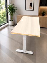 Load image into Gallery viewer, Maple laminate adjustable standing desk with white legs
