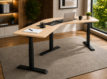 Load image into Gallery viewer, TriFlex Single 120-degree standing desk in maple laminate with black legs