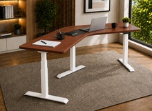 Load image into Gallery viewer, TriFlex Single 120-degree standing desk in walnut laminate with white legs