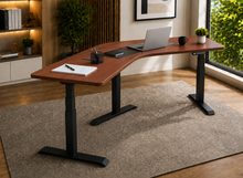 Load image into Gallery viewer, TriFlex Single 120-degree standing desk in walnut laminate with black legs