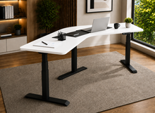 Load image into Gallery viewer, TriFlex Single 120-degree standing desk in white laminate with black legs