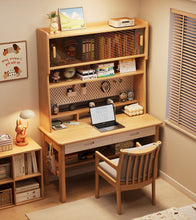 Load image into Gallery viewer, Solid Wood Study Table with Bookshelf and Pegboard Organizer Singapore